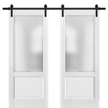 Load image into Gallery viewer, Lucia 22 White Silk Double Barn Door with Frosted Glass and Black Rail
