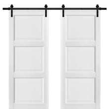 Load image into Gallery viewer, Lucia 2661 Matte White 3 Panel Double Barn Door | Black Rail
