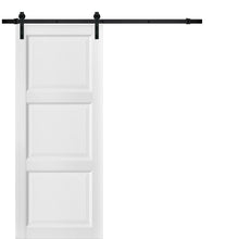 Carregar imagem no visualizador da galeria, Lucia 2661 White Silk 3 Panel Barn Door with Black Hardware
