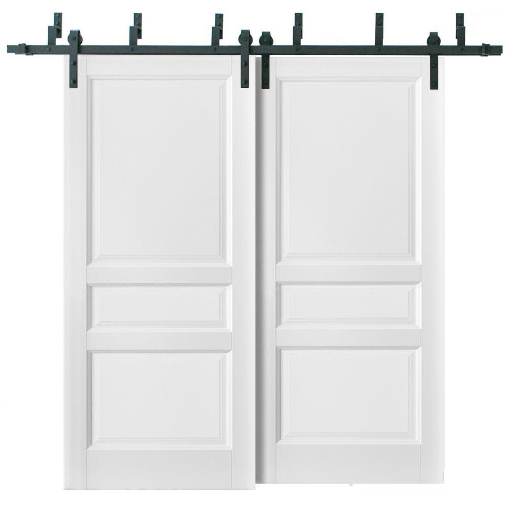 Lucia 31 White Silk Double Barn Door | Black Bypass Rails