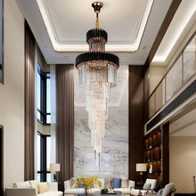 Load image into Gallery viewer, Art Deco | Black and Gold Crystal Chandelier for Hall and Staircase
