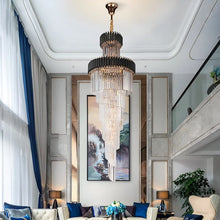 Load image into Gallery viewer, Art Deco | Black and Gold Crystal Chandelier for Hall and Staircase
