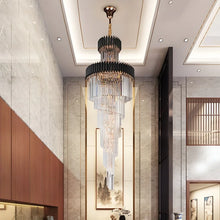 Load image into Gallery viewer, Art Deco | Black and Gold Crystal Chandelier for Hall and Staircase
