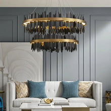 Carregar imagem no visualizador da galeria, Creative Modern Black/Gold Circular Chandelier for Living Room
