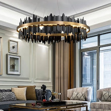 Carregar imagem no visualizador da galeria, Creative Modern Black/Gold Circular Chandelier for Living Room
