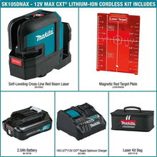 Carregar imagem no visualizador da galeria, Makita SK105DNAX 12V max CXT Lithium-Ion Cordless Self-Leveling Cross-Line Red Beam Laser Kit (2.0Ah)

