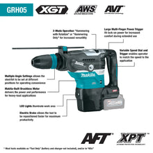 Carregar imagem no visualizador da galeria, Makita GRH05M1 40V max XGT® Brushless 1‑9/16" SDS‑MAX AVT® Rotary Hammer Kit, AFT®, AWS® Capable (4.0Ah)
