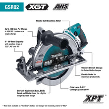 Carregar imagem no visualizador da galeria, Makita GSR02M1 40V max XGT® Brushless Cordless Rear Handle 10‑1/4" Circular Saw Kit, AWS® Capable (4.0Ah)
