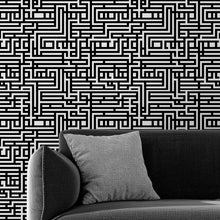 Cargar imagen en el visor de la galería, Abstract Maze Black and White Wallpaper Mural. #6739
