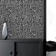 Cargar imagen en el visor de la galería, Abstract Maze Black and White Wallpaper Mural. #6739
