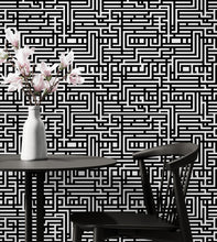 Cargar imagen en el visor de la galería, Abstract Maze Black and White Wallpaper Mural. #6739
