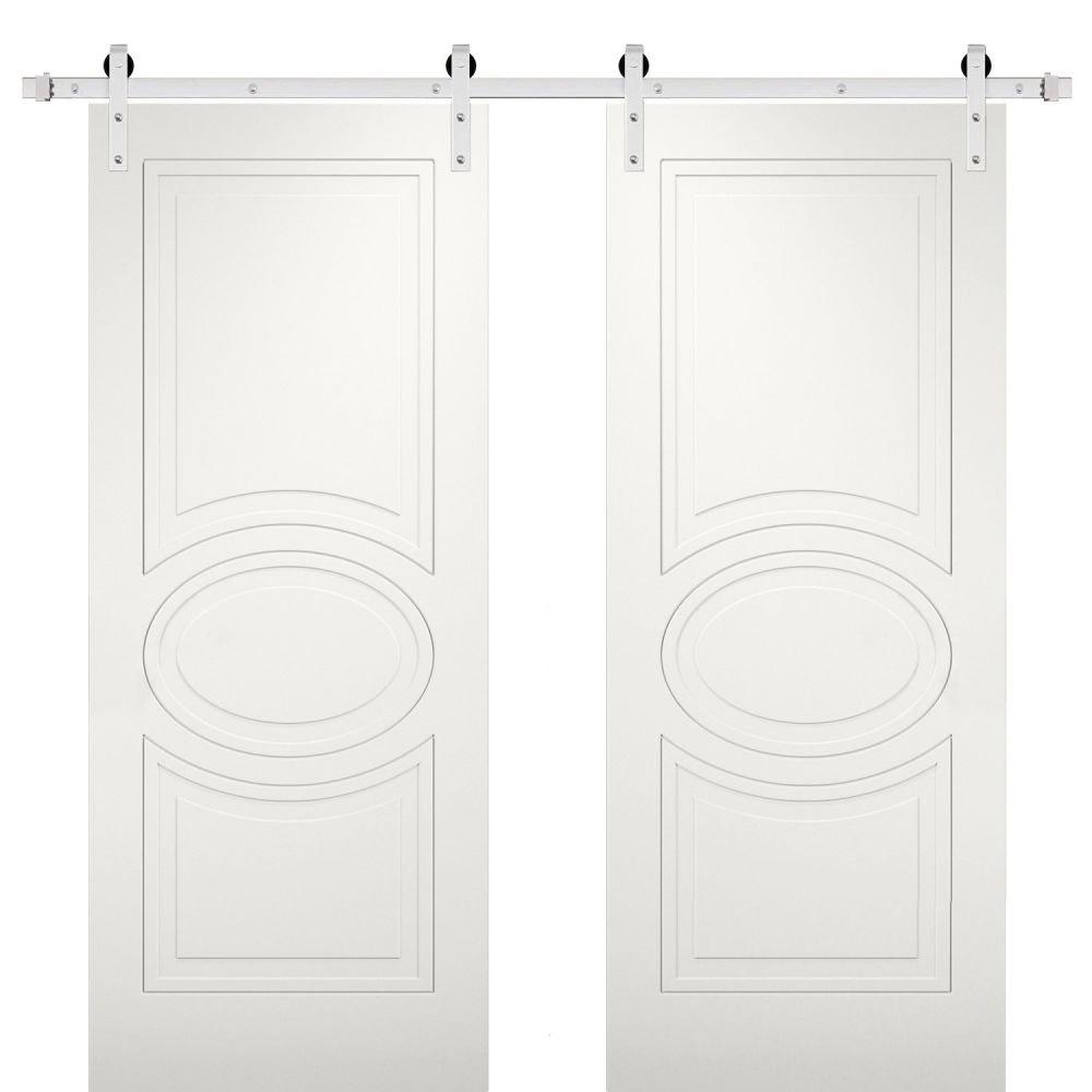 Mela 7001 Matte White Double Barn Door | Silver Finish Rail