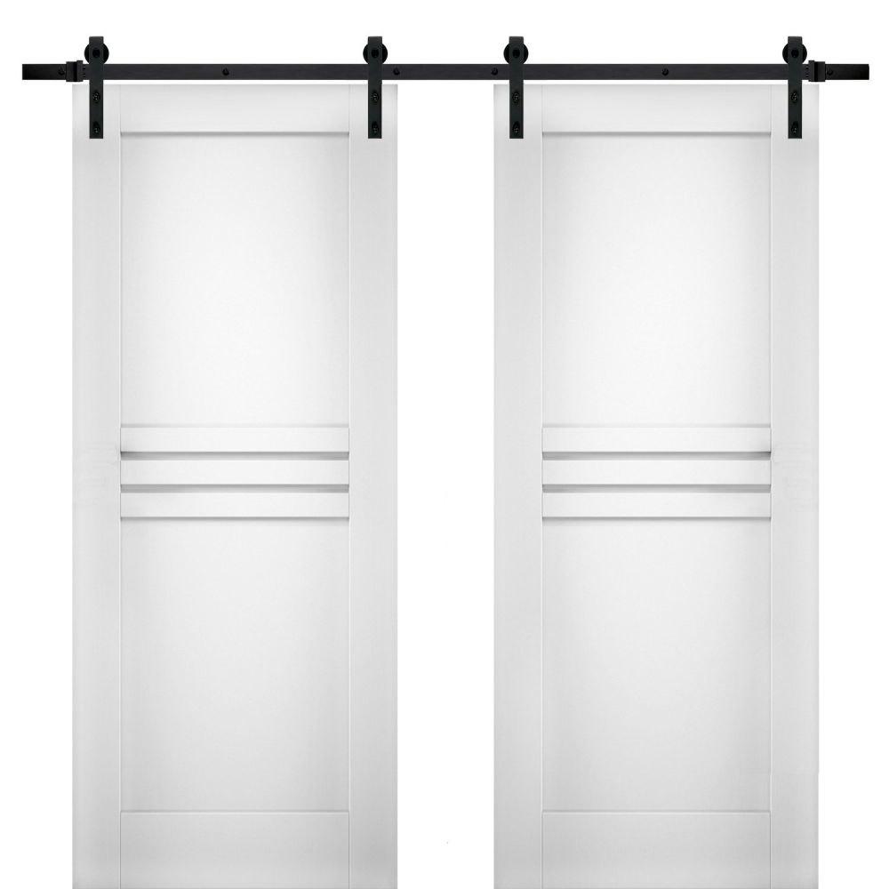 Mela 7444 White Silk Double Barn Door | Black Rail