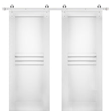 Load image into Gallery viewer, Mela 7444 White Silk Double Barn Door | Silver Finish Rail
