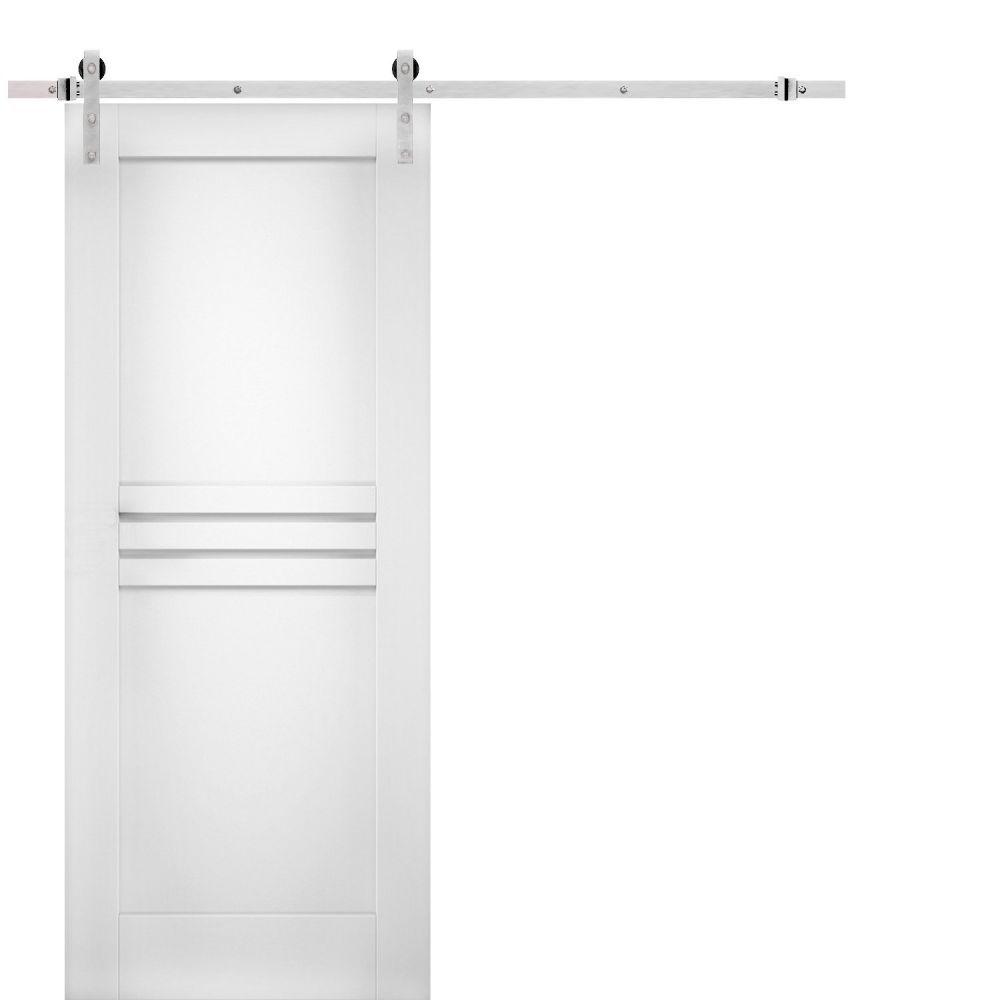 Mela 7444 White Silk Barn Door and Silver Finish Rail