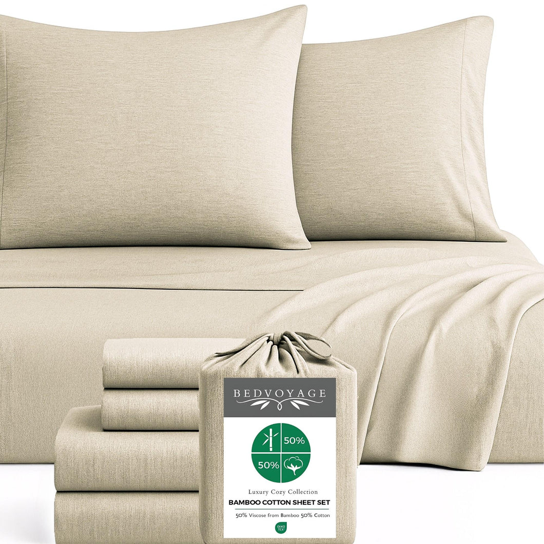 Bamboo Cotton Bed Sheets - Sand