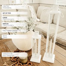 Load image into Gallery viewer, Tall Farmhouse White Metal Lanterns, Set of 2
