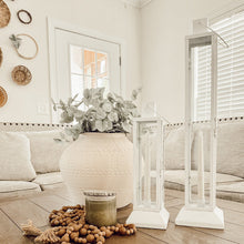 Load image into Gallery viewer, Tall Farmhouse White Metal Lanterns, Set of 2

