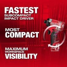 Carregar imagem no visualizador da galeria, Milwaukee 3453-22 M12 FUEL™ 1/4" Hex Impact Driver Kit with (2) 2.0Ah Lithium Ion Batteries, Charger &amp; Tool Bag
