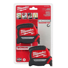 Carregar imagem no visualizador da galeria, Milwaukee 48-22-0325G 25ft Compact Wide Blade Magnetic Tape Measure 2-Pack

