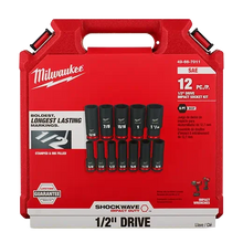 Carregar imagem no visualizador da galeria, Milwaukee 49-66-7011 12PCSHOCKWAVE Impact Duty™ 1/2" Drive SAE Deep 6 Point Socket Set
