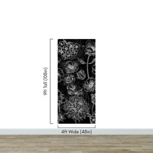 Cargar imagen en el visor de la galería, Black Floral Background, Black and White Flower Wallpaper Mural. #6677
