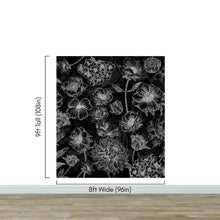 Cargar imagen en el visor de la galería, Black Floral Background, Black and White Flower Wallpaper Mural. #6677
