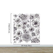 Carregar imagem no visualizador da galeria, Black and White Flower Wallpaper Mural. #6676
