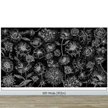 Cargar imagen en el visor de la galería, Black Floral Background, Black and White Flower Wallpaper Mural. #6677
