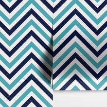 Carregar imagem no visualizador da galeria, Seaside Chic Decor. Navy Blue and Teal Chevron Pattern Wallpaper. #6222
