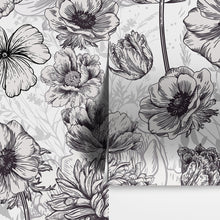 Carregar imagem no visualizador da galeria, Black and White Flower Wallpaper Mural. #6676
