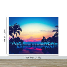 Load image into Gallery viewer, Tropical Night Wallpaper Mural – Miami Sunset Over Resort Pool &amp; Beach. #6915
