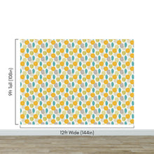 Load image into Gallery viewer, Autumn Leaves Wallpaper. Yellow, Grey, Teal Leaf Wall Mural. #6966
