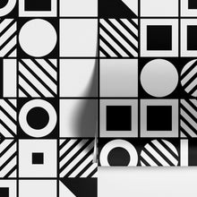 Cargar imagen en el visor de la galería, Black and White Geometric Shapes Wallpaper Mural Wall Art. #6710
