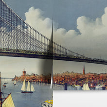 Cargar imagen en el visor de la galería, Vintage Brooklyn Bridge Illustration Wallpaper Mural - The Great East River Suspension Bridge. #6408
