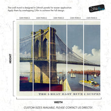 Cargar imagen en el visor de la galería, Vintage Brooklyn Bridge Illustration Wallpaper Mural - The Great East River Suspension Bridge. #6408
