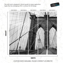 Cargar imagen en el visor de la galería, Black and White Brooklyn Bridge Wallpaper Mural. New York City Theme Decor. #6798
