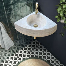 Load image into Gallery viewer, Troia Light Travertine Wall-mount Bathroom Corner Vanity Sink (W)16&quot; (L)16&quot; (H)4&quot;
