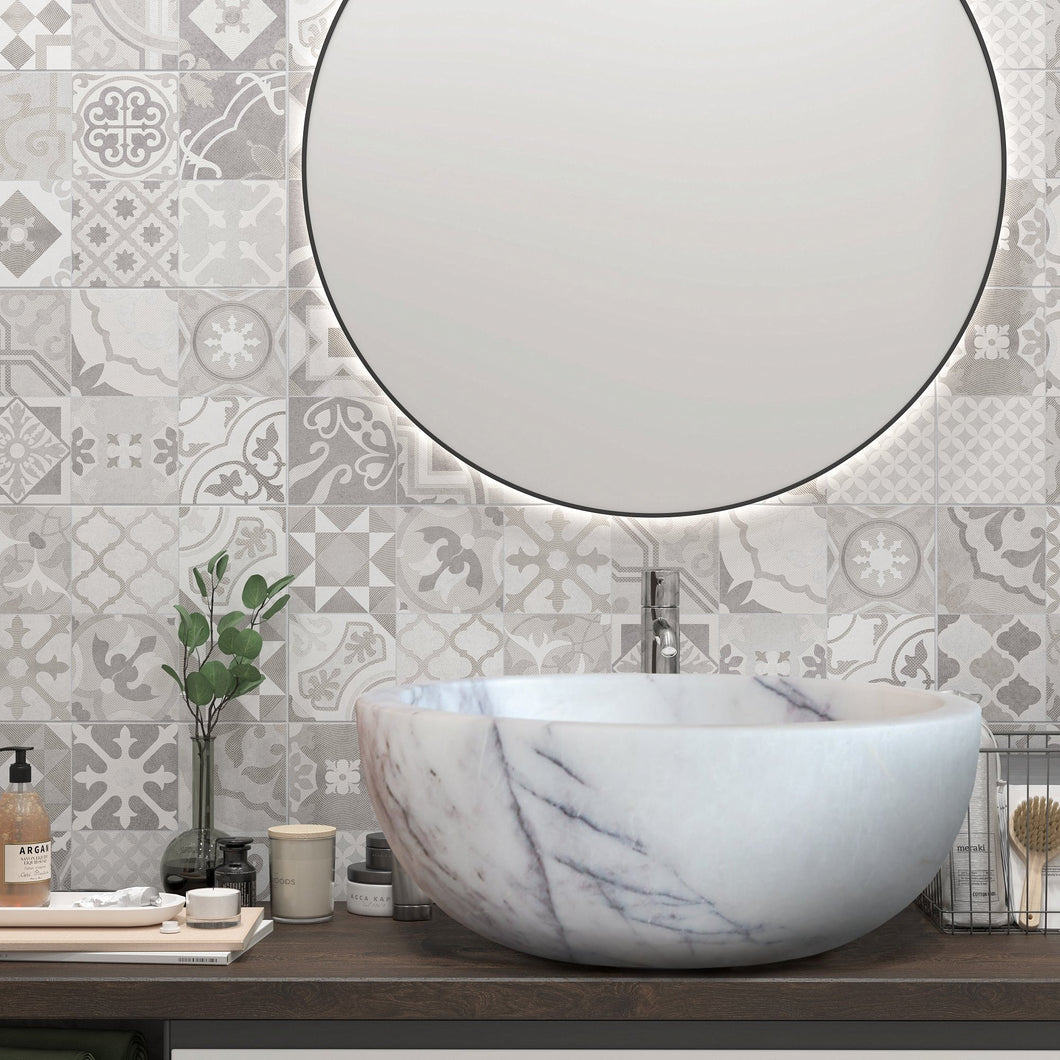 New York White Marble Round Bathroom Above Vanity Sink Polished (D)12