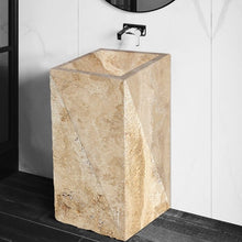 Load image into Gallery viewer, Walnut Travertine Pedestal Stand-alone Rectangular Prism Sink Honed (W)14&quot; (L)21.5&quot; (H)33.5&quot;
