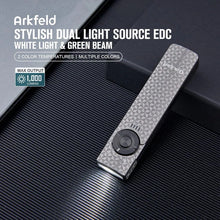Carregar imagem no visualizador da galeria, OLIGHT ARKFELDPWGMGCW Arkfeld Flat Flashlight with Green Laser &amp; White Light - Pinwheel Gunmetal Grey
