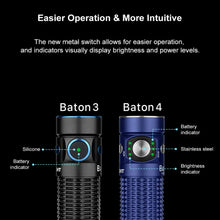 Load image into Gallery viewer, OLIGHT BATON4KITRGBU Baton 4 Powerful EDC Flashlight 1300 Lumens - Regal Blue - Premium (With Charging Case)
