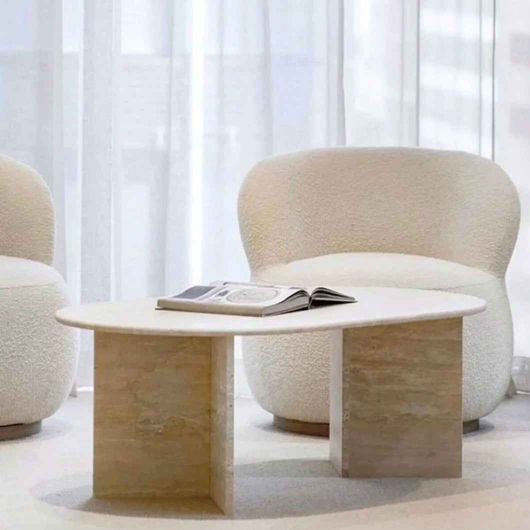 Troia Light Travertine Oval Shape Coffee Table Filled and Polished (W)24