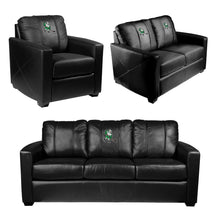 Load image into Gallery viewer, Silver Loveseat with University of North Dakota Hockey Mascot Logo
