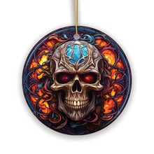 Carregar imagem no visualizador da galeria, Phantom's Grin Sinister Skull Stained Glass Style Ceramic Ornament, Halloween Themed Christmas Gift and Decor

