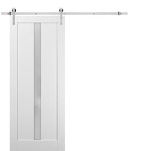 Load image into Gallery viewer, Quadro 4112 White Silk Barn Door with Frosted Glass and Silver Finish Rail
