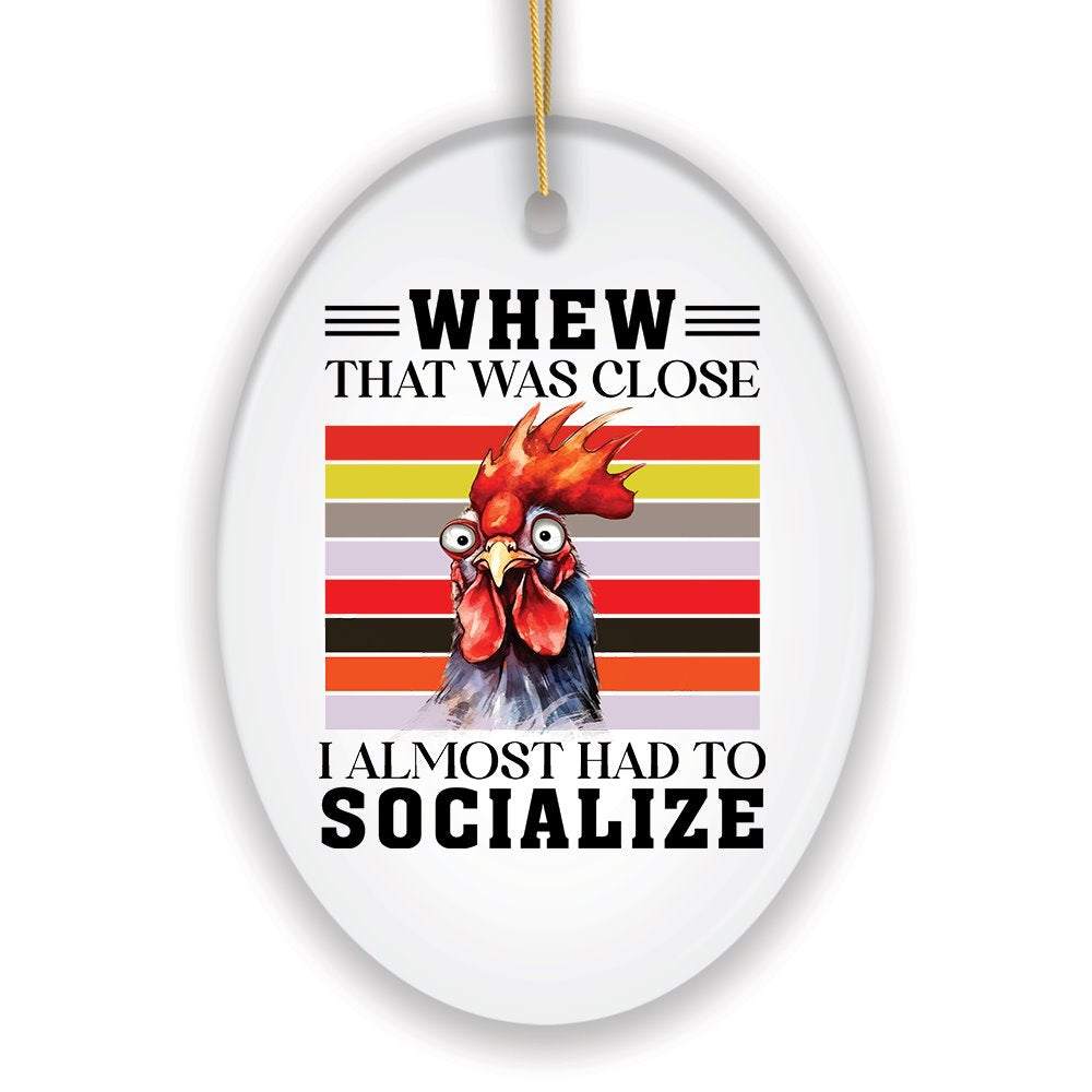 Quirky Antisocial Rooster Ceramic Ornament, Cute and Funny Christmas Gift