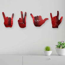 Load image into Gallery viewer, Bundle |  4-Piece Set of Rock On, Hang Loose, I Love You and Peace Sign Hand Silhouettes
