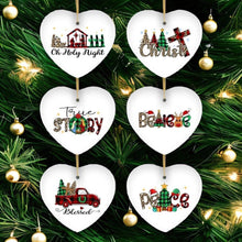 Carregar imagem no visualizador da galeria, Religious Theme Plaid Ceramic Heart Christmas Ornament Bundle, Jesus and Christian Nativity
