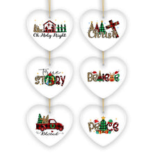 Carregar imagem no visualizador da galeria, Religious Theme Plaid Ceramic Heart Christmas Ornament Bundle, Jesus and Christian Nativity

